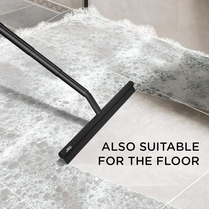 BADIONA Telescopic Shower Squeegee Black - With Suction Hook & up to 100 cm I Shower squeegee for glass doors Cleaner squiggy for tile and walls Bathroom squeeze for door Long handle sweep & squeegees - Image 4
